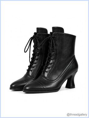 Victorian Mid-Calf Boots Women Block Heel PU Renaissance Witch Shoes